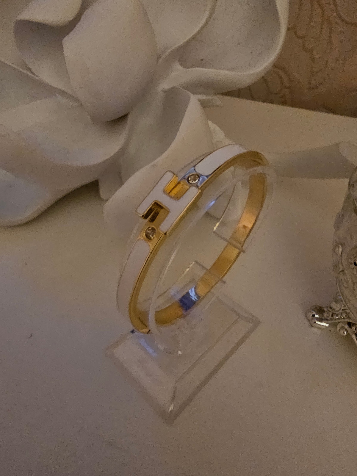 Ladies White & Gold Hermes Style Bangle