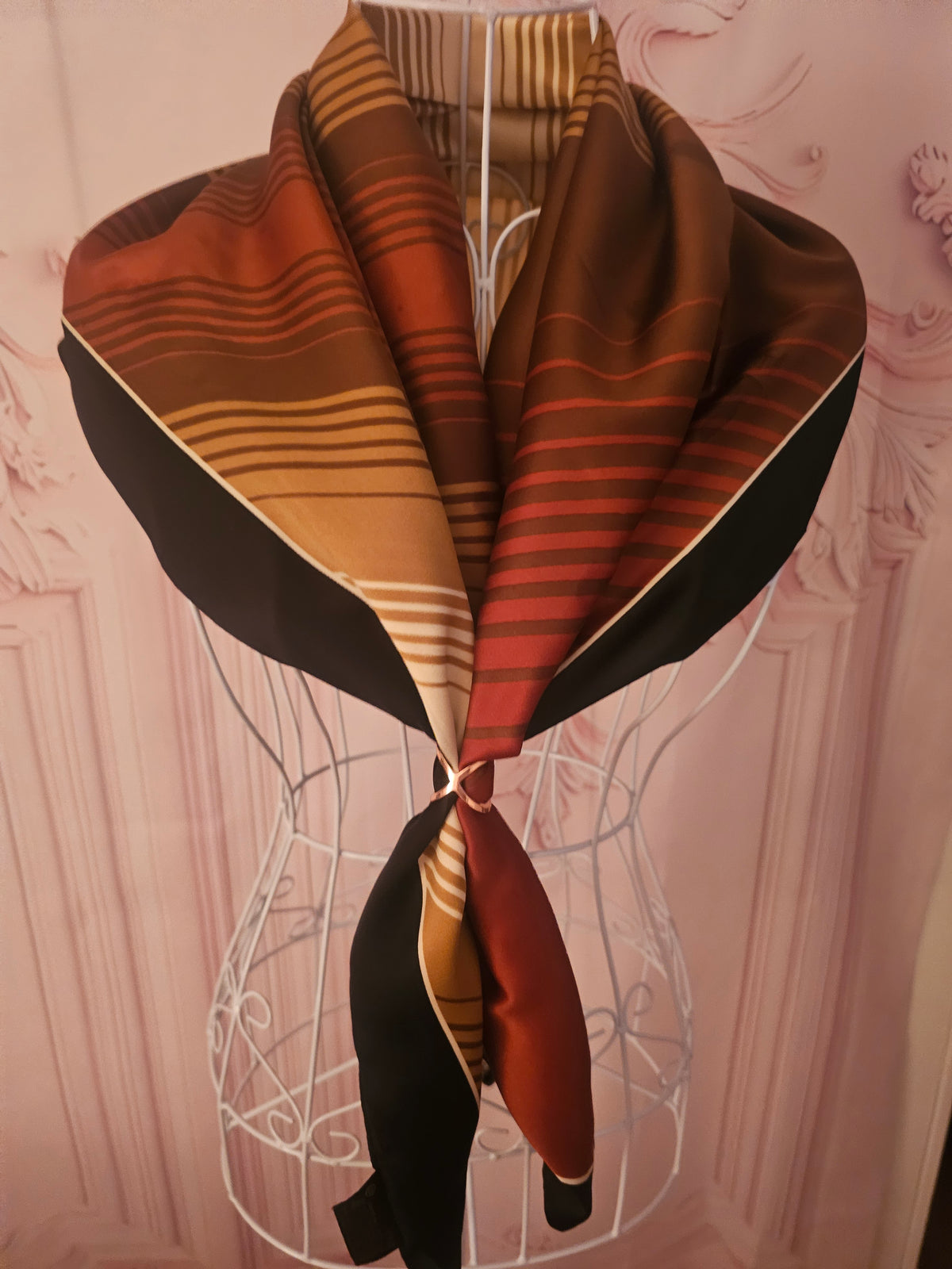 Ladies Large Brown, Cream & Camel Coloured silk blend Head/Neck Scarf