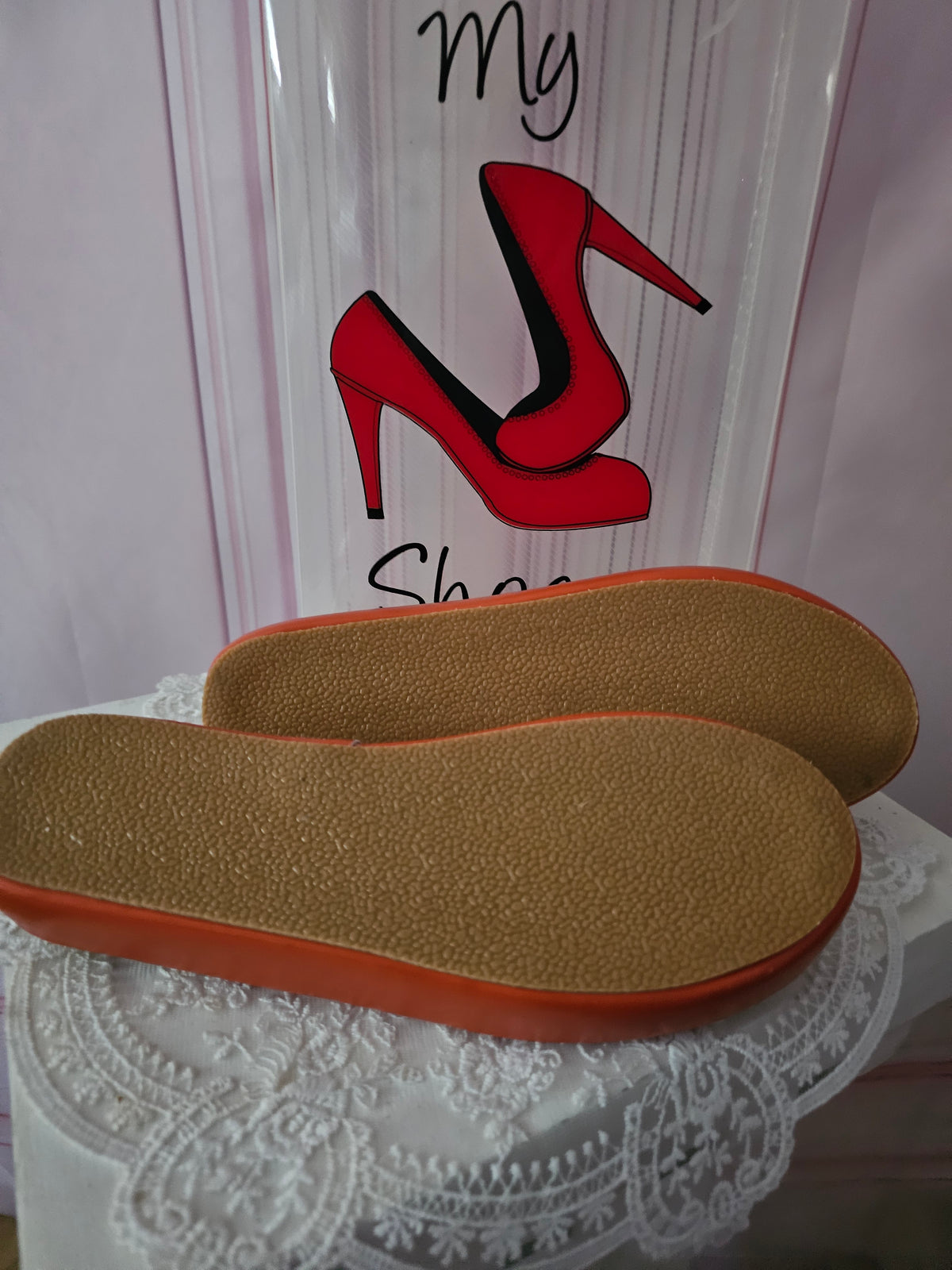 Ladies orange toeless platform slingbacks