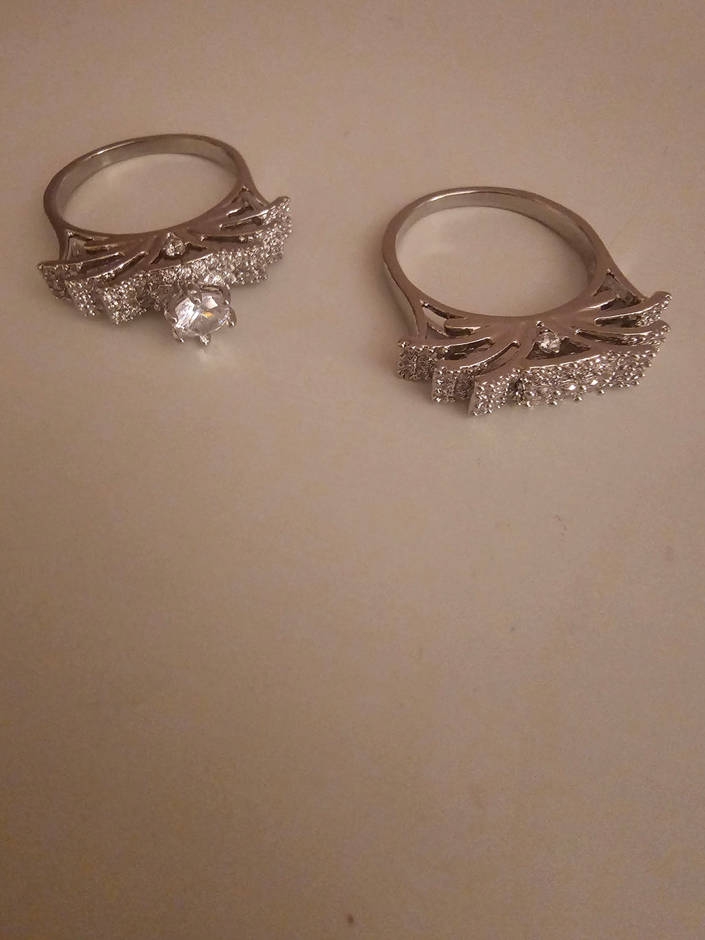 Ladies Cubic zicrone diamond style effect dress rings, single diamonte band with single diamonte centre stone ring to match
