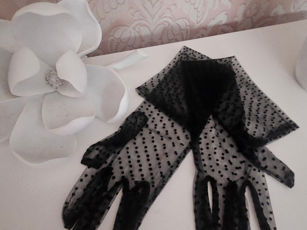 Ladies Black Long Polka Dot design Evening Gloves