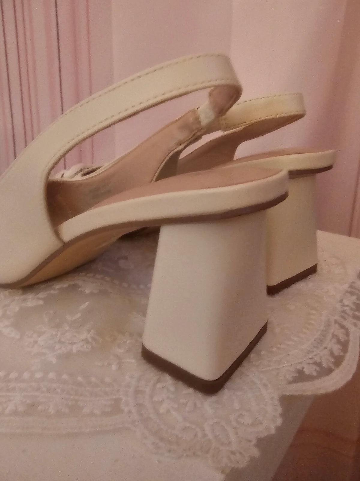 Ladies Cream Wide fit Sling backs Block Heels