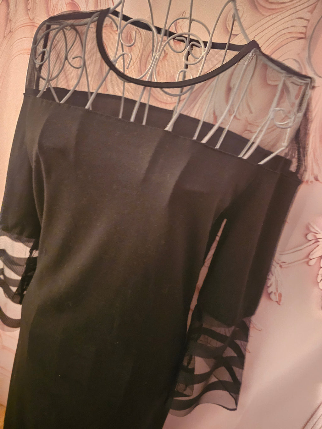 Ladies Black with Mesh Transparent neckline & cuffs